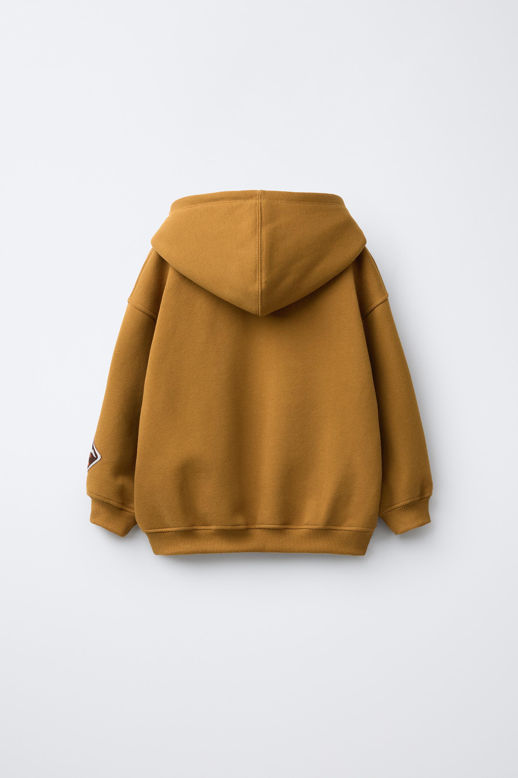 EMBOSSED SLOGAN HOODIE - Ochre | ZARA Georgia