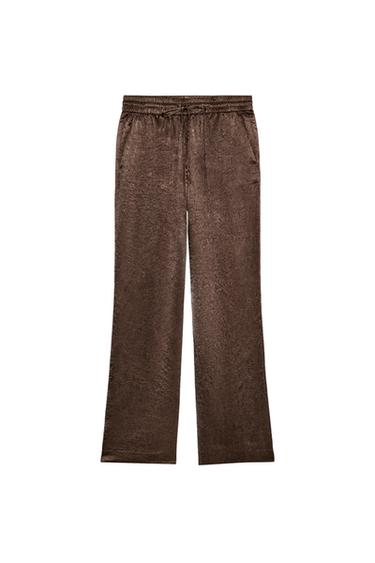 PANTALON FLUIDE EFFET FROISSÉ - Marron de Zara