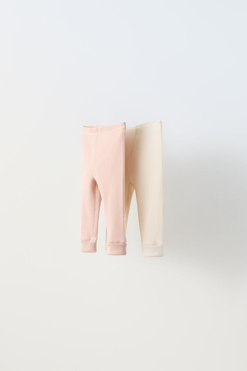 TWO-PACK OF WAFFLE KNIT LEGGINGS - Peach