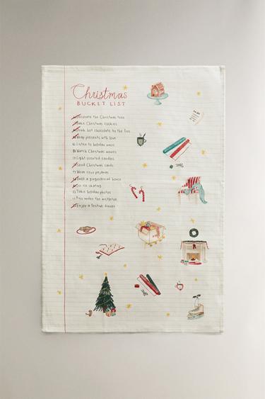 COTTON TEA TOWEL WITH CHRISTMAS LIST PACK (PACK OF 2) - Red by Zara - Image 2