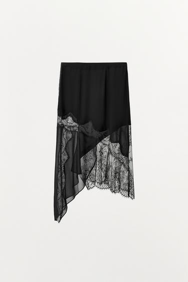 COMBINED LACE MIDI SKIRT - Black by Zara - Image 2