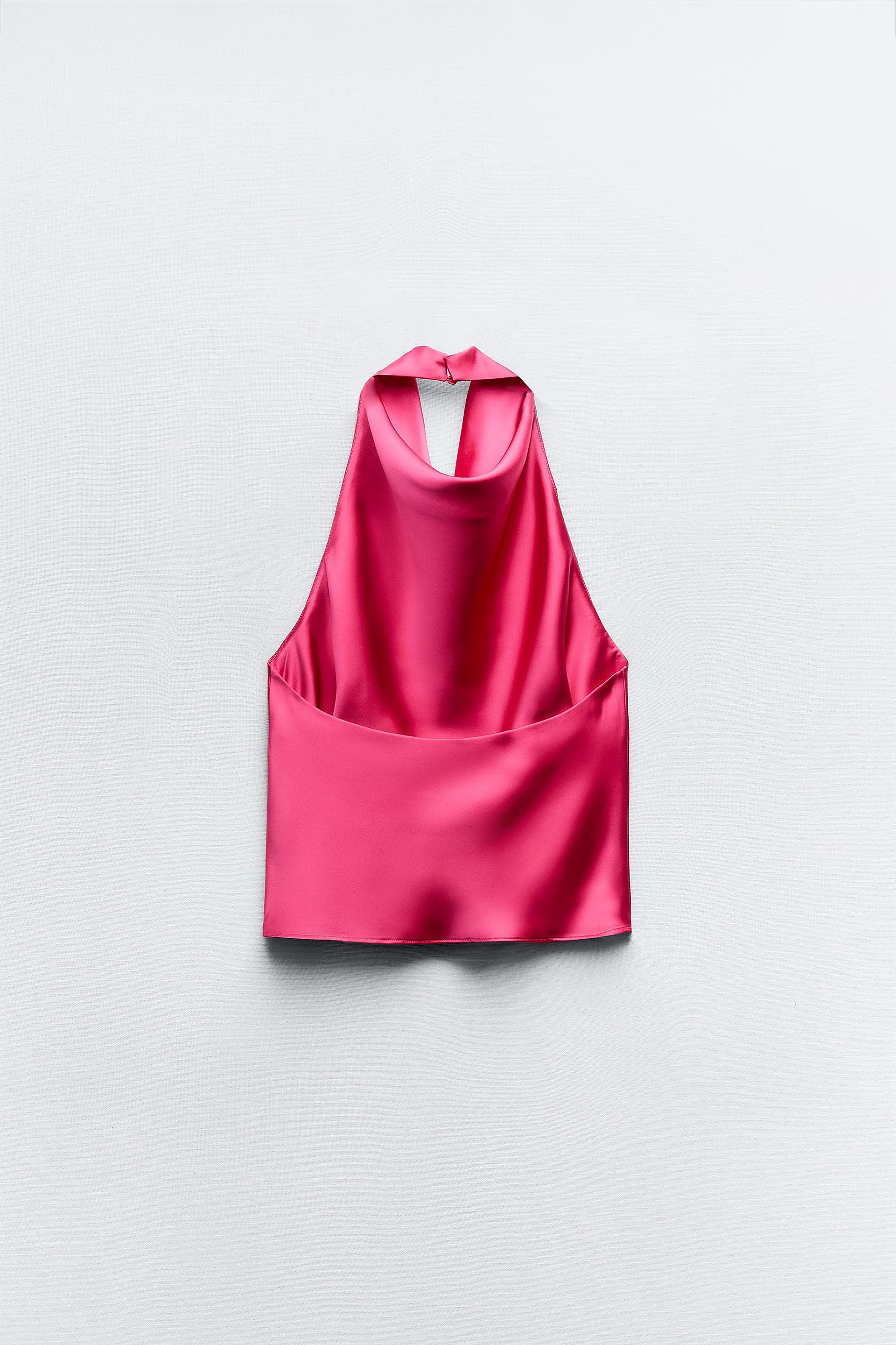 SATIN EFFECT HALTER TOP - Ecru