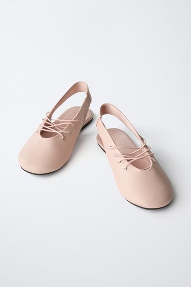 BALLERINES OUVERTES À L'ARRIÈRE À LACETS - Rose de Zara - Image 2