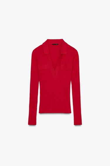 HAUT CÔTELÉ À COL POLO - Rouge soutenu de Zara - Image 2