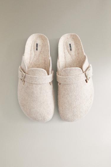 BUCKLED FELT MULE CLOG SLIPPERS - Beige by Zara