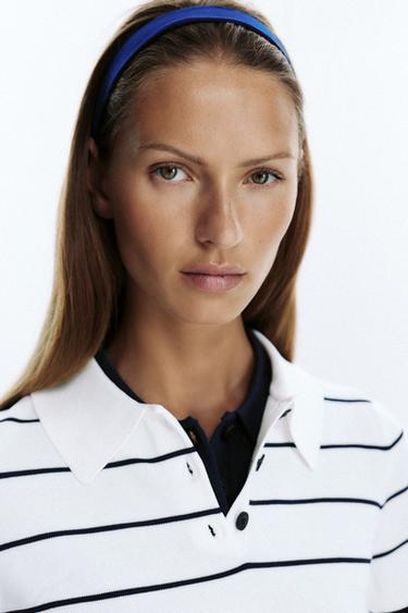 SHORT SLEEVE KNIT POLO JUMPER - striped by Zara - Image 3