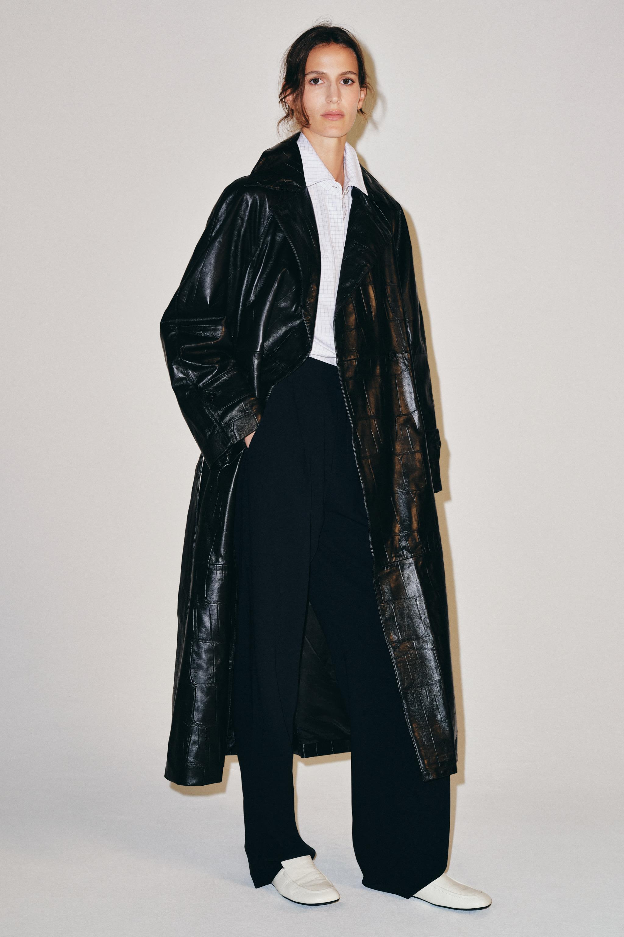 100% LEATHER LONG TRENCH COAT ZW COLLECTION