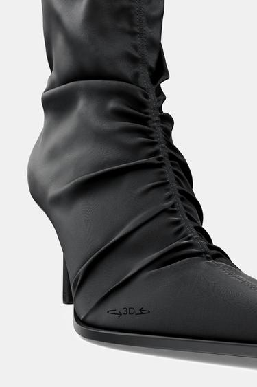 SATIN-EFFECT RUCHED HEELED ANKLE BOOTS - Black by Zara - Image 6