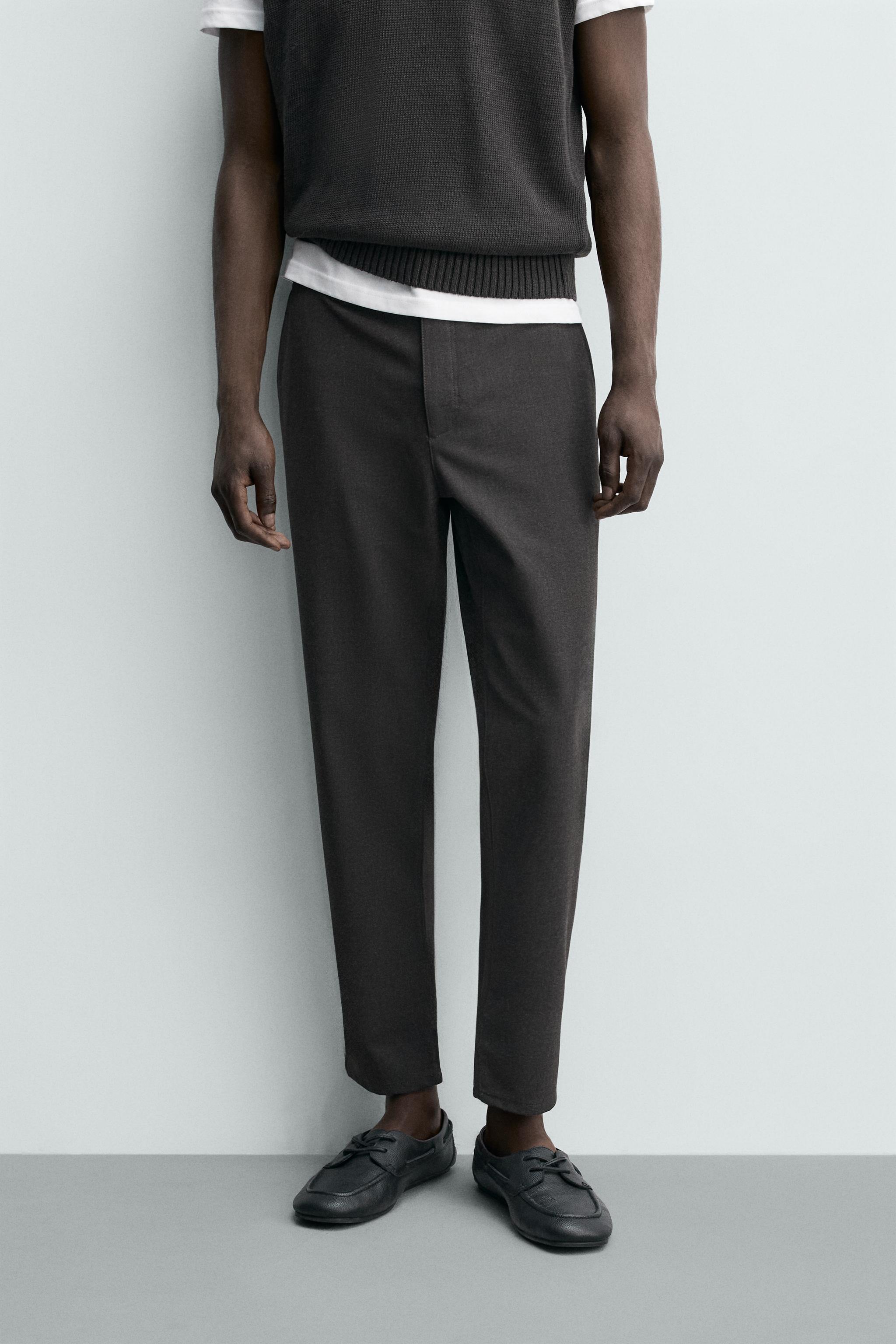 COMFORT TEXTURED CHINO TROUSERS — Brown marl