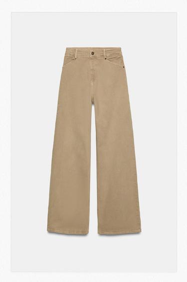 Zara ZW COLLECTION HIGH-WAIST WIDE LEG JEANS - Sand