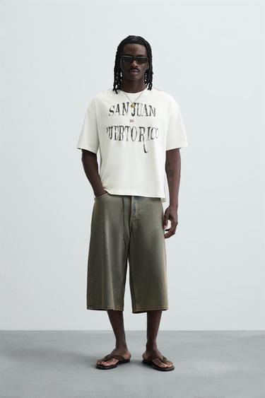 FLAG EMBROIDERED T-SHIRT - Oyster-white by Zara