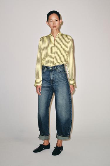 ZW COLLECTION MID-WAIST CUFFED BALLOON JEANS - Blue by Zara
