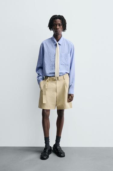 BERMUDA ALGODÓN - LINO CINTURÓN - Mantequilla de Zara