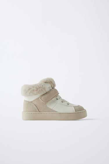 FAUX FUR LINED HIGH-TOP SNEAKERS - White by Zara