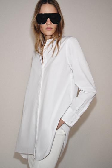 قميص بوبلين غير متماثل ZW COLLECTION - أبيض الخاص بـ Zara