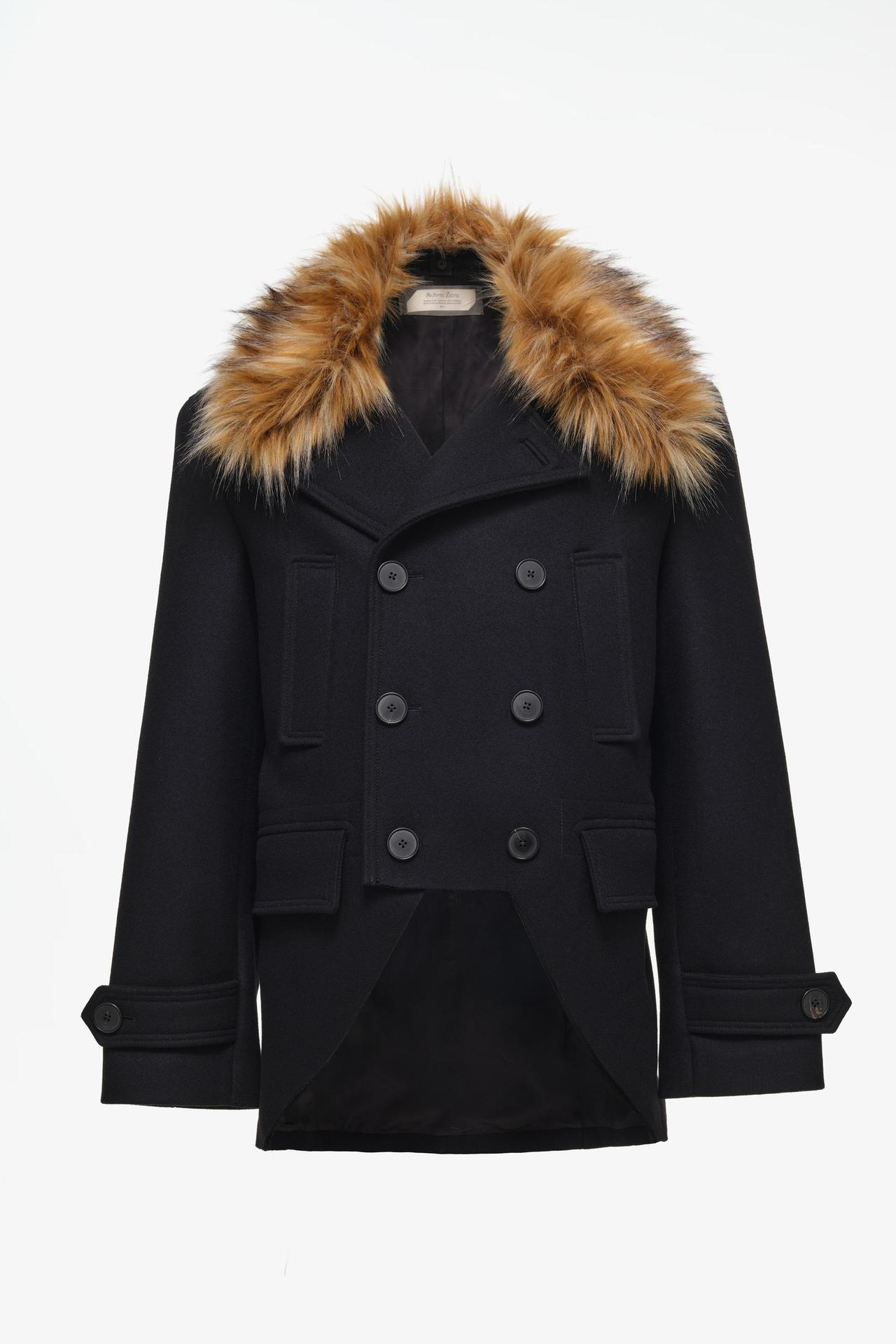 LIMITED EDITION CROPPED COAT WITH FAUX FUR COLLAR — Black