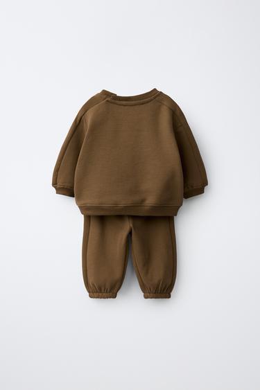 PLAIN SWEATSHIRT AND JOGGER PANTS SET — Tobacco Brown 2