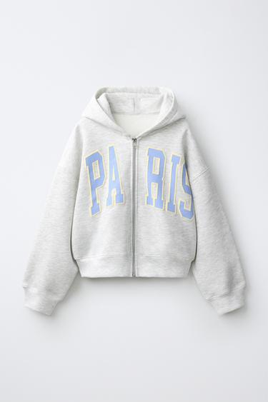 SUDADERA CAPUCHA CROP VARSITY - Gris vigoré de Zara