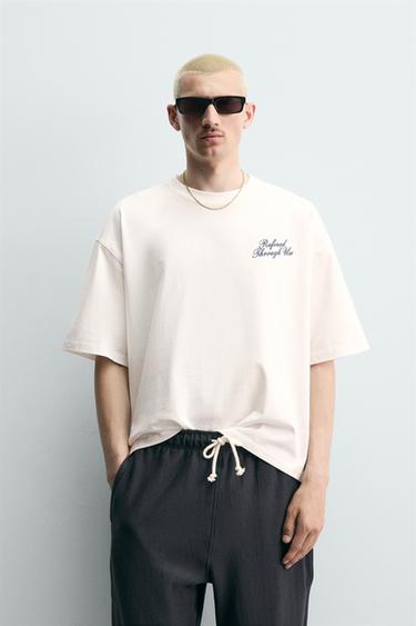 T-SHIRT RELAXED FIT À INSCRIPTIONS IMPRIMÉES - Blanc de Zara - Image 1