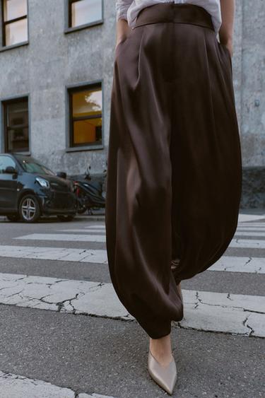 САТЕНИРАН ПАНТАЛОН БАЛОН - Кафяво от Zara