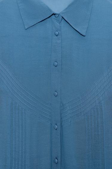 CHEMISE FLUIDE À PLIS NERVURÉS - Bleu de Zara - Image 9