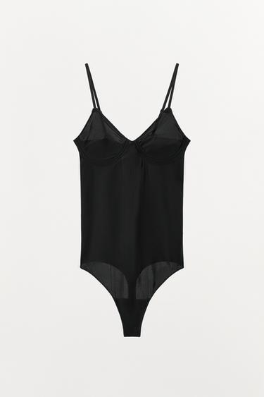 SHEER BODYSUIT WITH POLYAMIDE STRAPS - Black by Zara - Image 3
