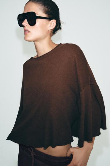 CAMISETA CAPA ALGODÓN Y LINO - Marrón de Zara