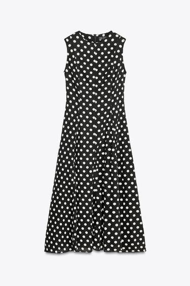 ZW COLLECTION POLKA DOT MIDI DRESS - Black / White by Zara - Image 6