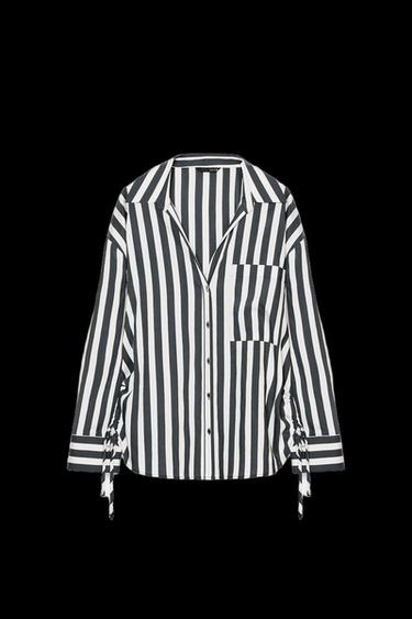 STRIPED SHIRT WITH SIDE LACES - Ecru / Black by Zara - Image 0