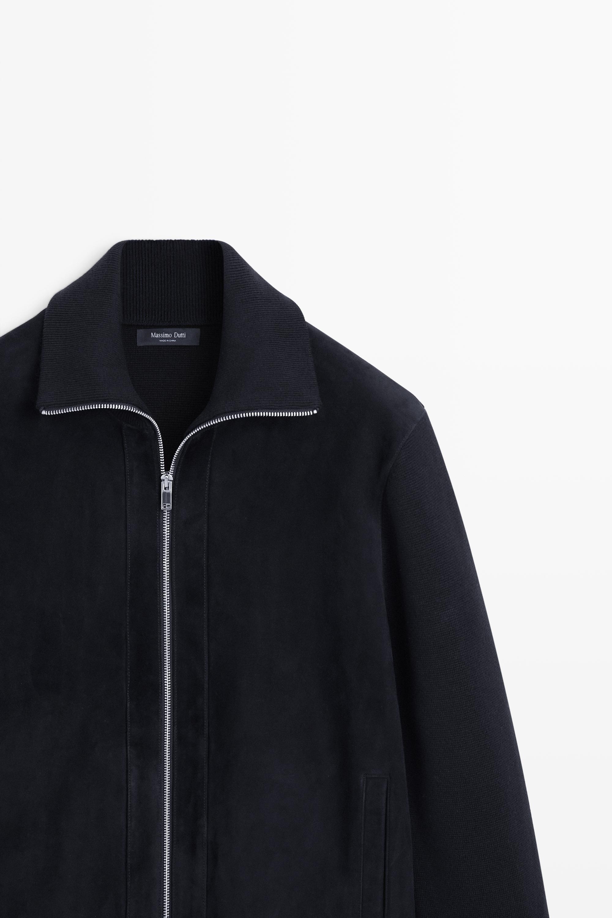 Veste en tissu combiné cuir et daim