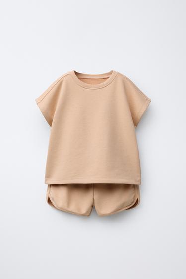 PLAIN MEDIUM WEIGHT T-SHIRT AND BERMUDA SHORTS SET - Beige by Zara