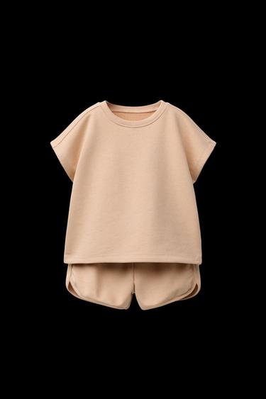 T-SHIRT- UND BERMUDA-SET UNIFARBEN MEDIUM WEIGHT - Beige von Zara - Bild 0