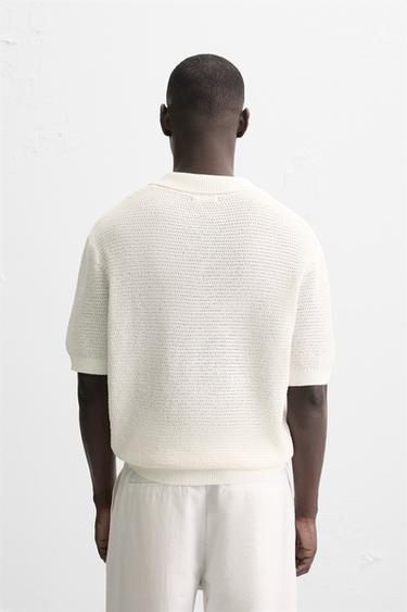 POLO EN MAILLE TEXTURÉE OUVERTE - Blanc de Zara - Image 2