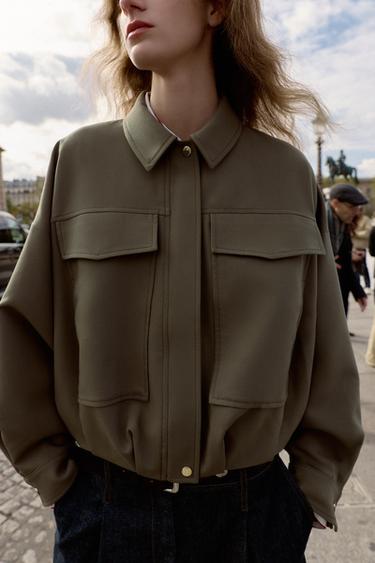 PLEATED HEM BOMBER JACKET - Khaki by Zara - Image 4