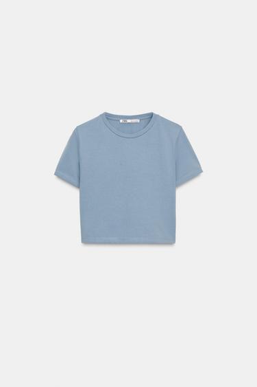 Zara SHORT SLEEVE CROP TOP - Blue