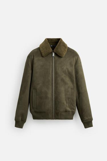 Zara DOUBLE FACED FAUX SUEDE JACKET - Khaki