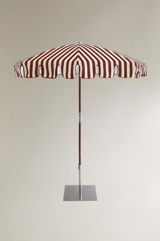 PARASOL EN FRÊNE À PASSEPOIL CONTRASTÉ (Ø 200 CM) - Écru / Rouge de Zara - Image 0