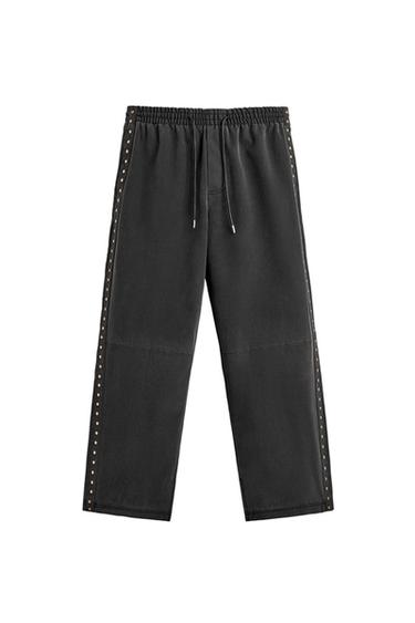 RELAXED FIT FAUX LEATHER STUD TROUSERS - Black by Zara