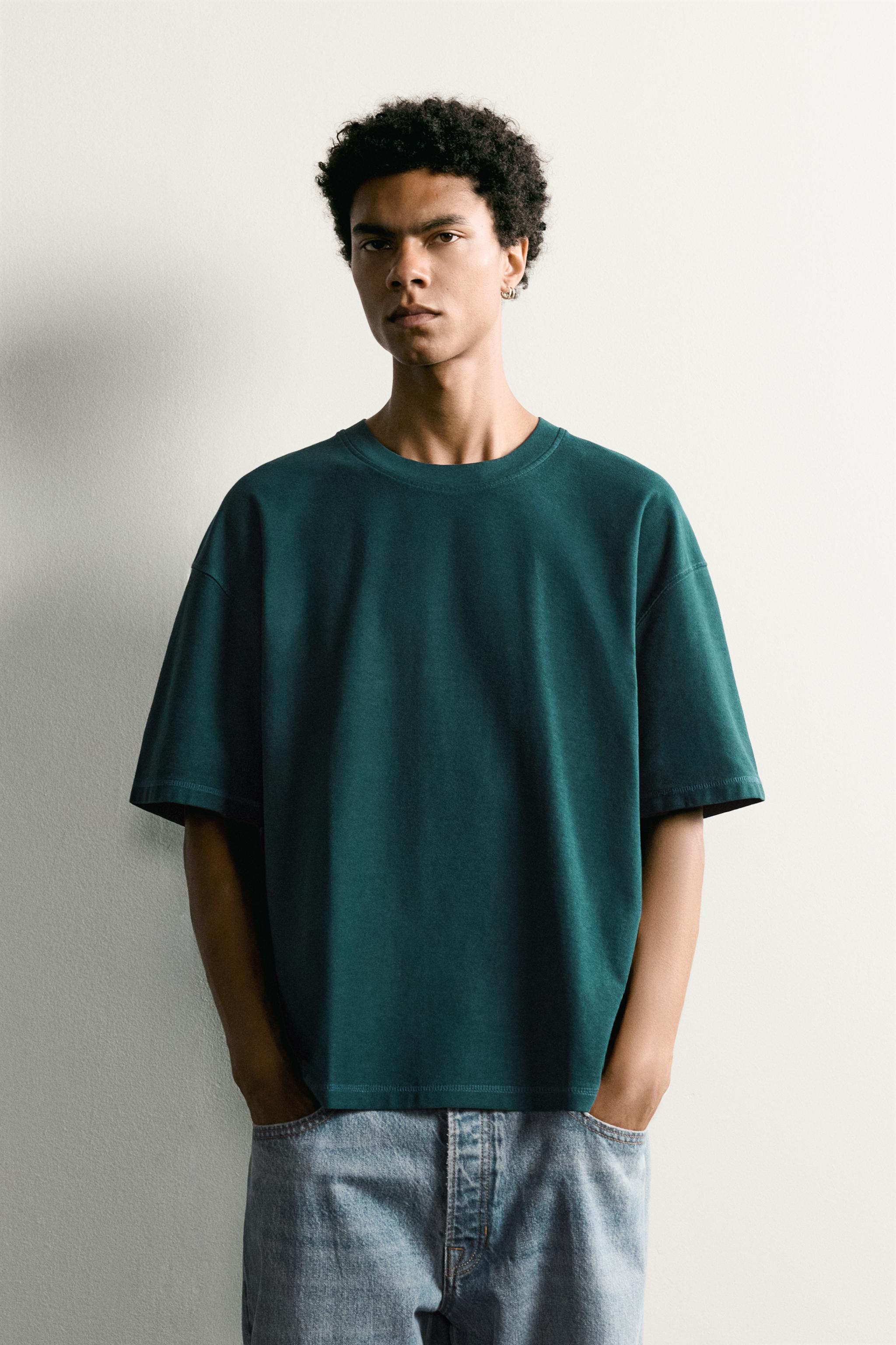 RELAXED FIT SEAM T-SHIRT — Blue green
