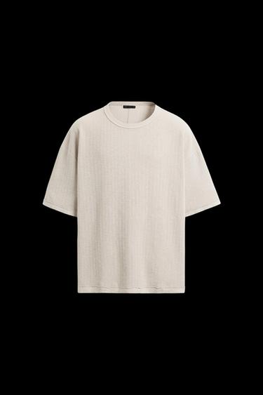 Zara WASHED TEXTURED KNIT T-SHIRT - Ice - Image 0