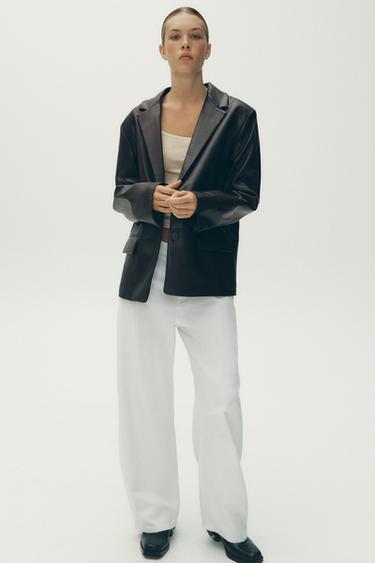 FAUX LEATHER STRAIGHT BLAZER - Chocolate by Zara - Image 0