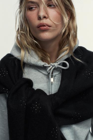 Zara WOOL BLEND RHINESTONE SCARF - Black - Image 0