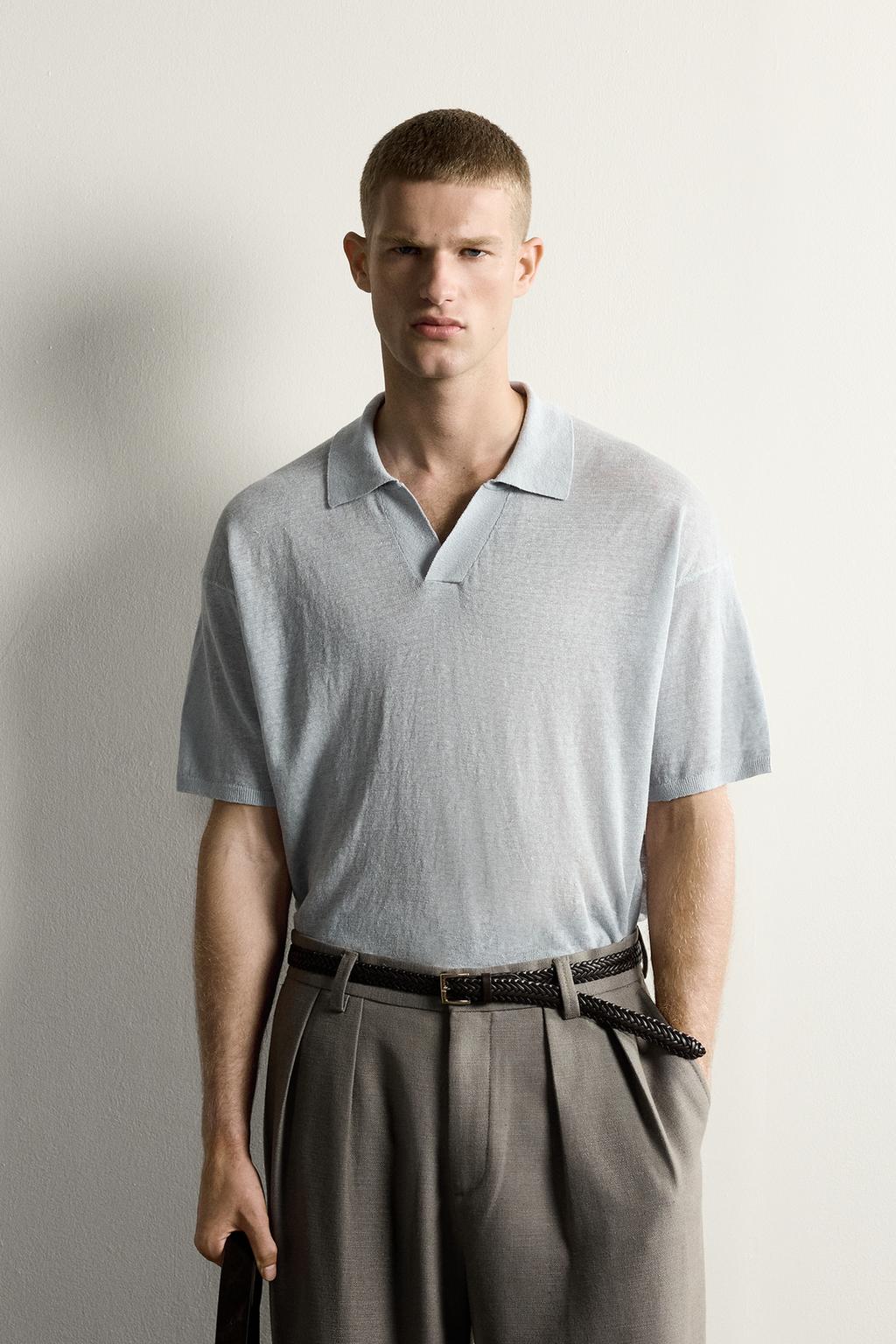 100% LINEN RELAXED FIT KNIT POLO SHIRT
