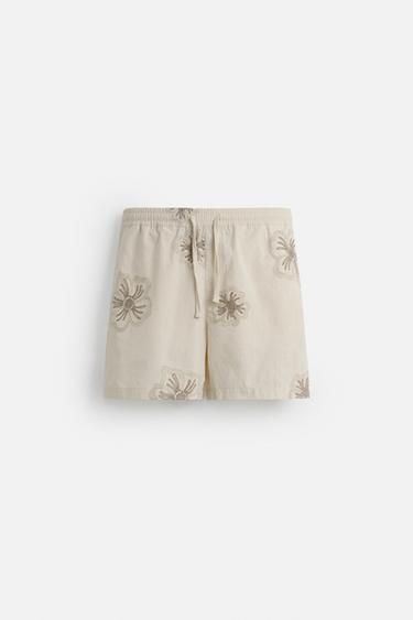 BERMUDA BRODÉ À FLEURS - Beige clair de Zara - Image 6