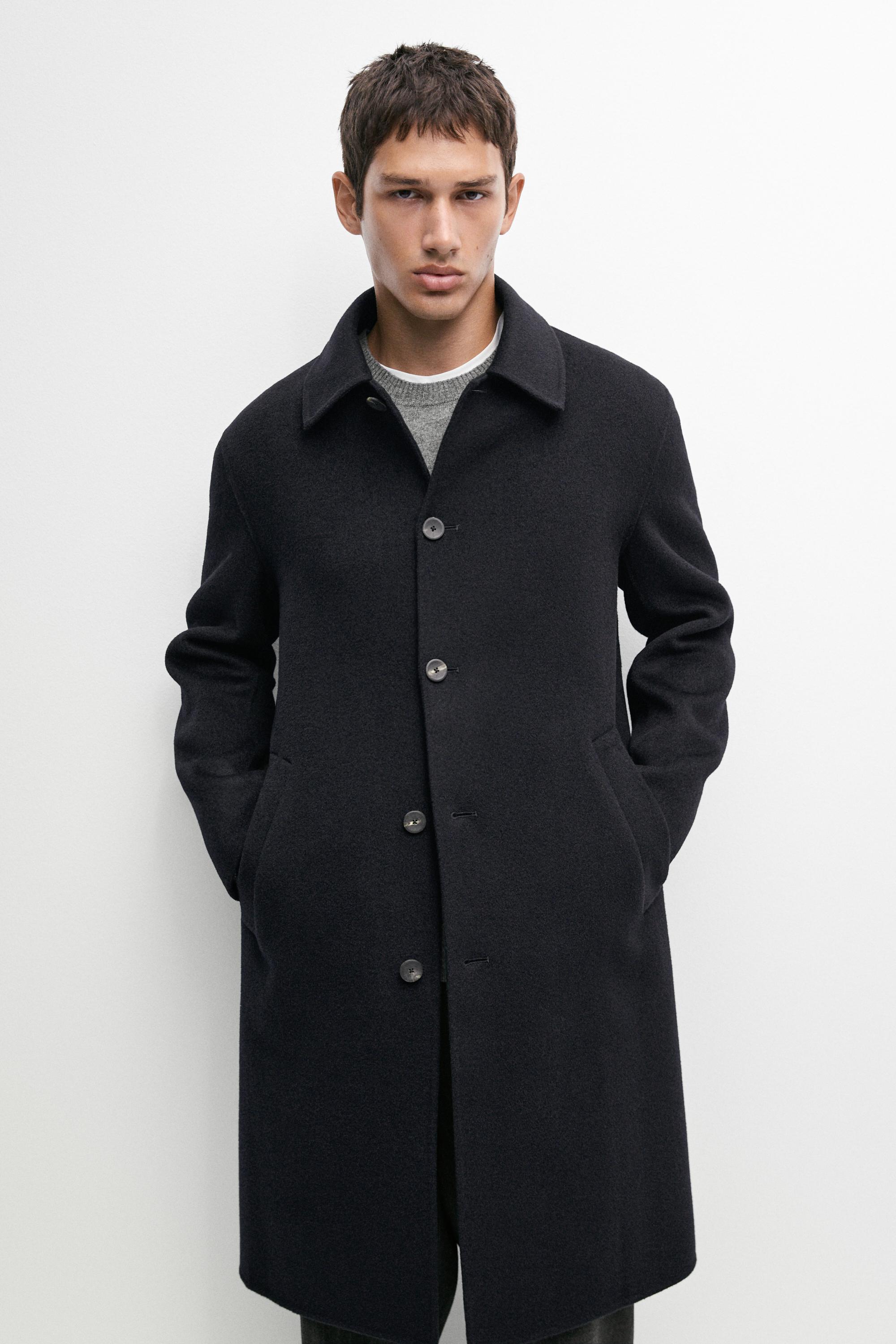Manteau long en tissu double, laine et daim