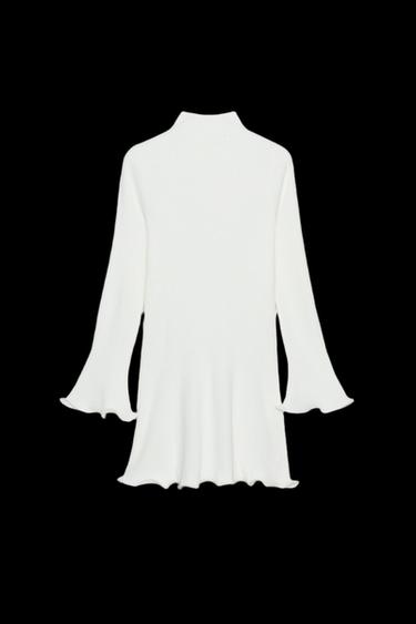 Zara RIBBED KNIT DRESS WITH WAVY TRIM - White