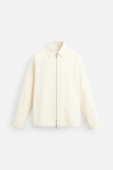 Zara TECHNICAL ZIP OVERSHIRT - Ecru