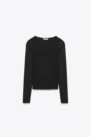 SEMI-SHEER COMBINED T-SHIRT - Black by Zara