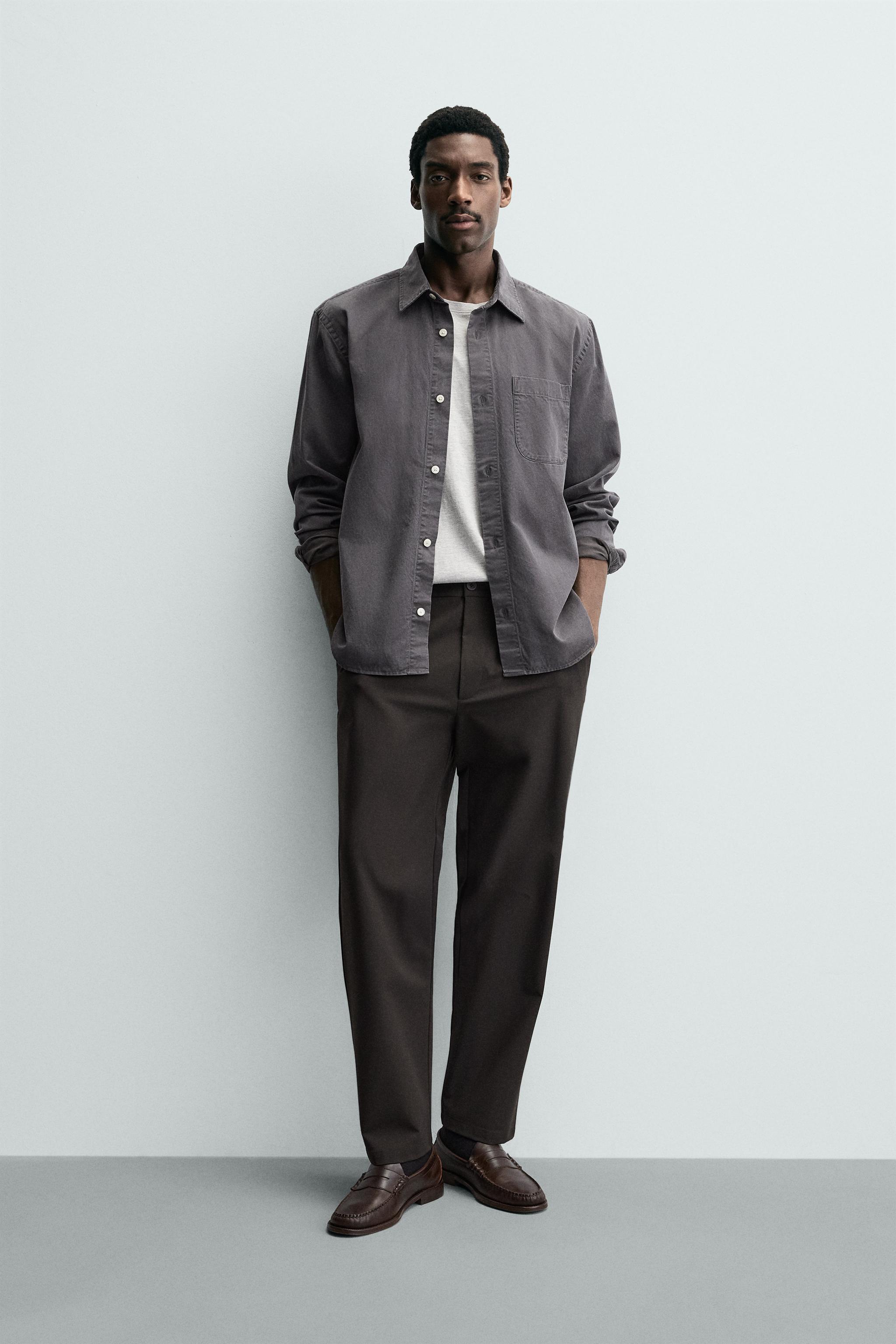 REGULAR FIT STRETCH PANTS - Navy blue | ZARA United States