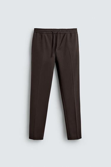 REGULAR FIT JOGGER WAIST TROUSERS - Chocolate by Zara